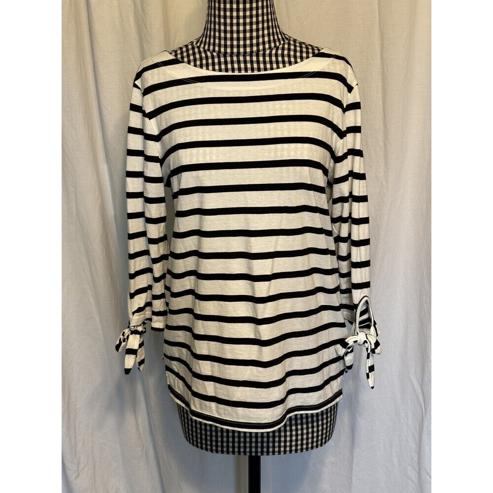 Old Navy Women’s S Top T Shirt Striped Boat Neck Tie 3/4 Sleeve Nautical Black